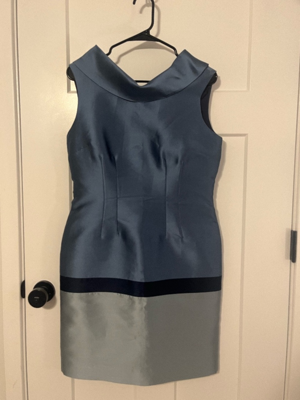 Sara Campbell Silk Blend Sleeveless Cocktail Dress Blue Folded Collar Lined Sz 8